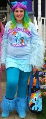 MLP RAINBOW DASH Halloween Costume Girls Wig Wings My Little Pony FURY Cosplay • $26.39