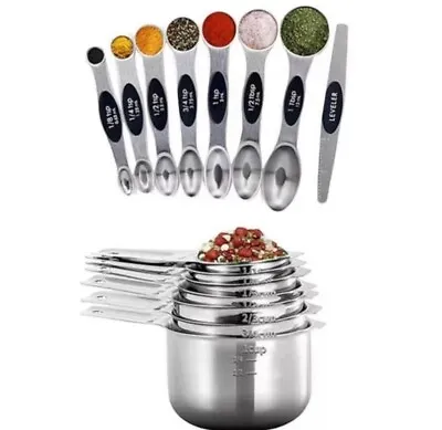 £14.95 • Buy NEW 15 Piece Stainless Steel Measuring Cups & Spoons Set - Magnetic - Rp £20