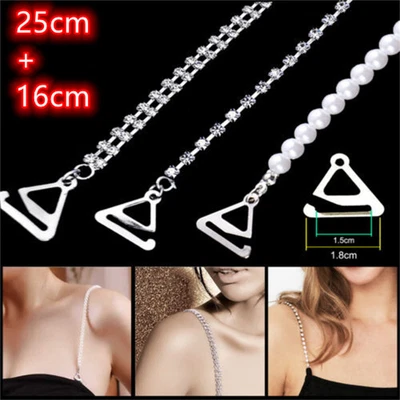 £5.05 • Buy Adjustable Detachable Bra Straps Pearl Rhinestone Diamante Pearl Metal Invisible