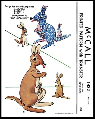 McCALL # 1432 Mother Father Baby KANGAROOS Fabric Sewing Pattern Stuffed Animals • $5.49