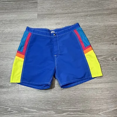 Sundek Board Shorts Men's 34 Made In USA Vintage Blue Swimsuit Swim Shorts • $53.99