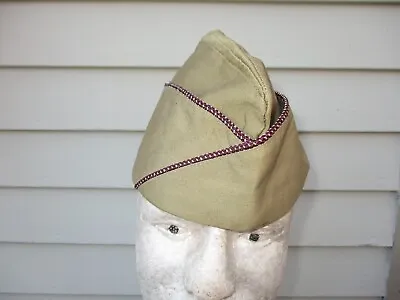 WWII US Army Overseas Hat Enlisted Medic Maroon White Piping Large 7 1/4 Khaki • $26.95