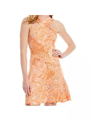 MICHAEL KORS Womens Orange Crossover Neckline Godet Short Dress Petites PL • $17.99