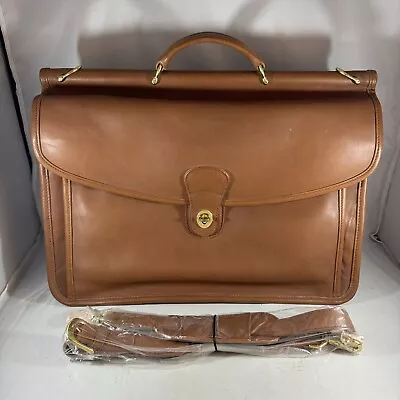 Shafmaster Dowel Flap Leather Briefcase Messenger Computer Bag Business Vtg NEW • $149.99