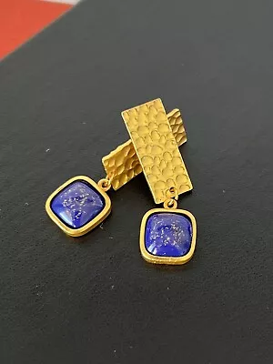 Women’s Classy Gold Lapis Drop Dangle Earrings • $24.79