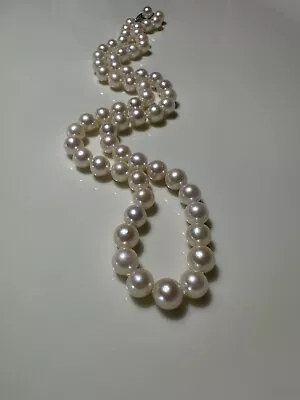 Vintage Estate Saltwater Akoya Pearl Necklace 18” 6.7 Mm Sterling Pearl Clasp • $849