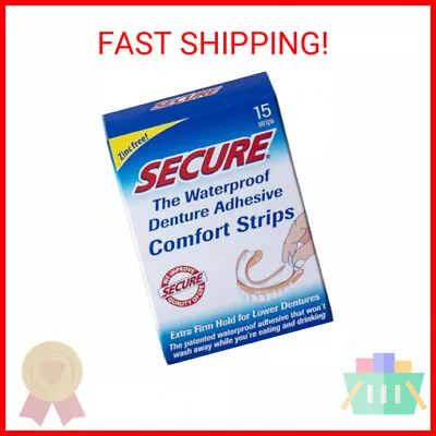 Secure Comfort Strips Waterproof Denture Adhesive - Zinc Free - Extra Firm Hold • $11.89