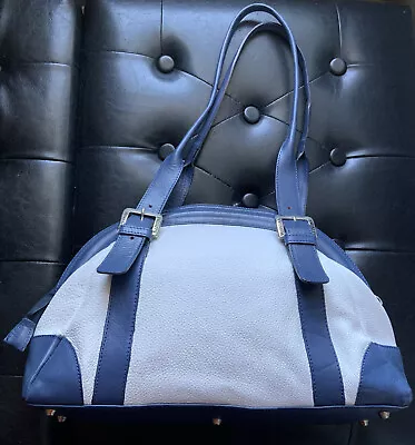 $179.95 • Buy Valentina Blue And White Leather Handbag Made In Italy.