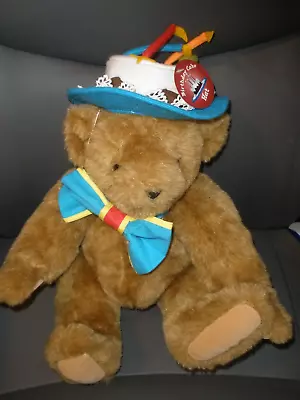 The Vermont Teddy Bear Company 15  Brown Jointed Plush W/ Birthday Cake Hat (P70 • $26.99
