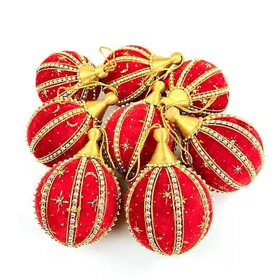 Vintage Gold Red Velvet Ornate Victorian Starburst 4.5  Christmas Ornament Lot 8 • $26