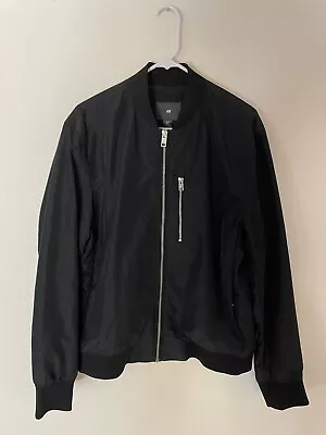Men’s Medium H&M Black Bomber Jacket With Single Chest Pocket • $20