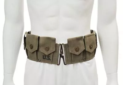 US M1 Garand M1923 Cartridge Belt Dark OD Marked JT&L 1944 Will Fit Up To 49  • $39.99