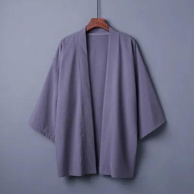 Men Yukata Japanese Coat Kimono Top Outwear Jacket Cardigan Loose Chic Grey T • £26.55