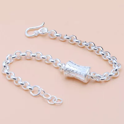 S990 Fine Silver Woman Man Six-word Motto Cable Bracelet Solid Silver Jewelry • $52.62
