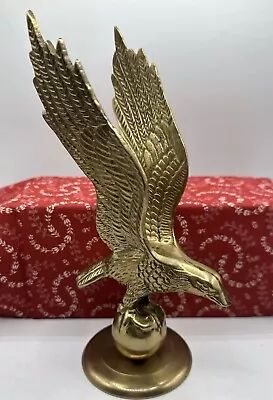 Vintage Solid Brass American Bald Eagle Perched On Ball Statue Sculpture 9” • $32.95