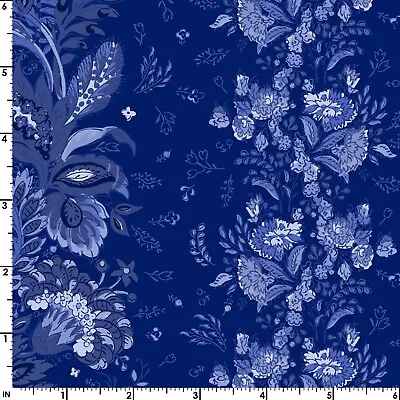 French Quarter Border Stripe Dark Blue Floral By Maywood 1/2 Yard • $5.75