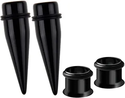 Pairs 7/16  11MM Black Tapers + 316L Steel Tunnels Ear Stretching Kit Gauges Gau • $21.24