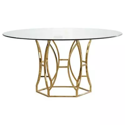 Pemberly Row 54  Stainless Steel And Glass Round Dining Table In Gold • $1025.86