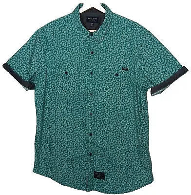 Marc Ecko Shirt Cut And Sew Mens XL Short Sleeve Button Up Green Fern Plant • $12.74