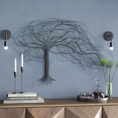 Rustic Large Windswept Tree Wall Art Sculpture Black Metal Sweeping Branches • $300.60