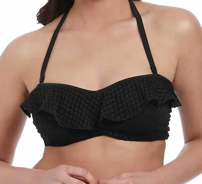 Freya Bikini Top Bohemia Size 36F Black Frill Padded Multiway Strapless Bra 2971 • £24.89