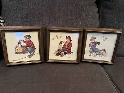3 Vintage Norman Rockwell Pictures Boy And Dog Framed 1978 10x10” • $49.99