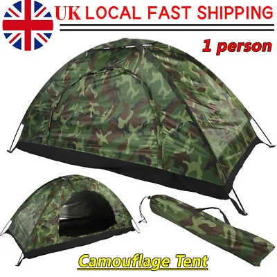 1 Man Outdoor Camouflage UV Protection Dome Waterproof Room Camping Hiking Tent • £15.41