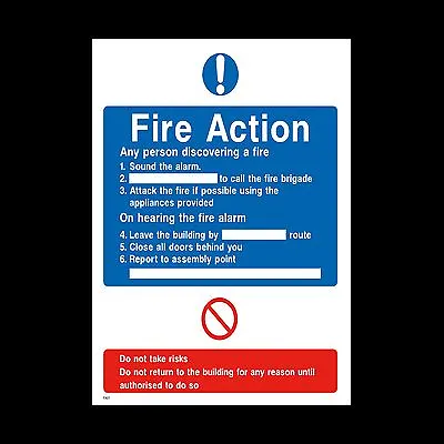 £1.39 • Buy Fire Action Sign, Sticker - All Sizes & Materials Fire Exit, Assembly (FA17)