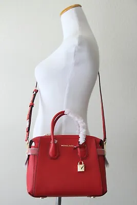 MICHAEL Michael Kors Mercer Small Pebbled Leather Belted Satchel 30S9GM9S1L Red • $199.95