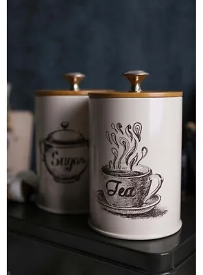 Set Of 3 Retro Tea Coffee Sugar Canisters Kitchen Jars Pots Metal With Lids AU • $40.84