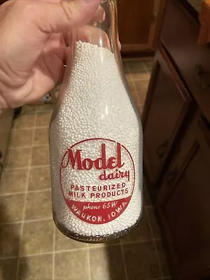 Rare Model Dairy ACL Quart Milk Bottle Waukon Iowa IA Phone 65W Great Graphics • $19.99