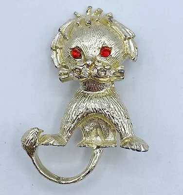 A6-264 Vintage Gold Tone Vintage Brooch Pin 1.75  Animal Lion Cat Crystal • $4.99