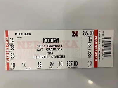 Nebraska Cornhuskers  Vs Michigan September 30 2023 Ticket Stub • $4.95