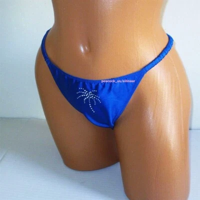 $19.95 • Buy Victoria Secret Very Sexy V-String Panty Thong M L XL Blue Satin Rhinestone Palm