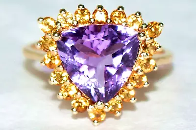 Amethyst Gold Ring & Mandarin Garnet 9ct Gold 3.48g Huge Trillion-Cut Cluster N7 • $258.96