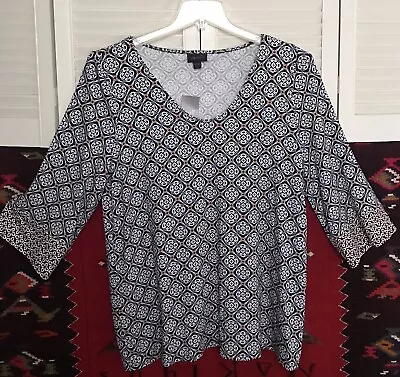 J.Jill Wearever Collection Tunic Top Lavish Tile  3/4 Sleeve Size L Petite NWT • $24.95