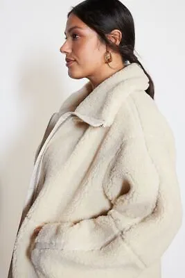 NWT H&M Oversized Collared Teddy Fleece Jacket Cream White 1164256 Size XS S L • $67