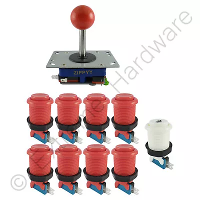 £16.99 • Buy 1 Player Arcade Control Kit 1 Ball Top Joystick 9 Buttons Red JAMMA MAME Pi