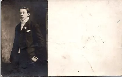 Vintage RPPC Postcard Studio Portrait Of Man Dressed In Suit 1910          20626 • $9.95