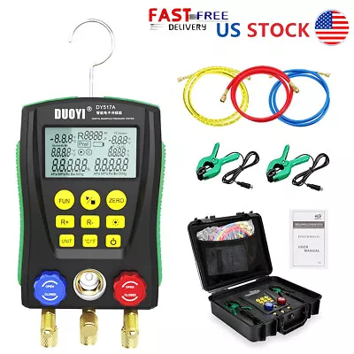 $149 • Buy Refrigerantion Digital Manifold Meter HVAC Gauge Pressure Temperature Clips Kit