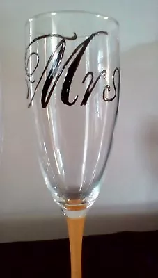 Wedding Mr And Mrs Hand Painted Large Washable Champagne Glasses Flutes UK Gift  • £6.99