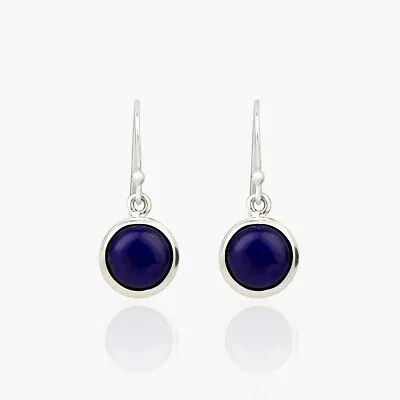925 Sterling Silver Round Shape Lapis Lazuli Gemstone Women Earrings • $13.71