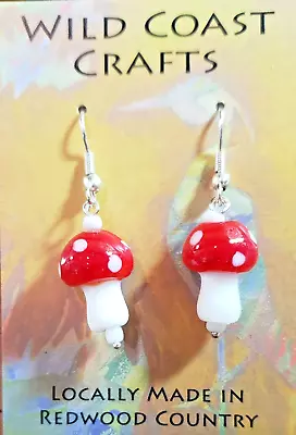 Red Lamp Glass Magic Mushroom Earrings With Surgical Steel Wire Earrings • $4.99