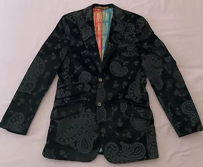 Men's TED BAKER Black Paisley Plush Velvet Textured Jacket Blazer 38 38R WOW! • $90