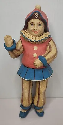 Vintage Paper Mache Court Jester Antique Multicolor Clown Red Blue Man Joker EUC • $28.50