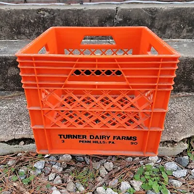 Vintage TURNER DAIRY FARMS Milk Carton Bottle Crate ORANGE Plastic Penn Hills PA • $40