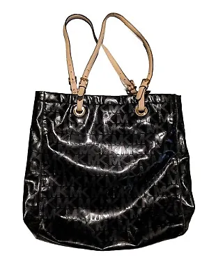 Michael Kors Jet Set Logo Tote Black Shiny  Shoulder Patent Leather Bag • $9