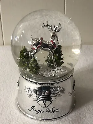 REED & BARTON  Jingle Bells  Reindeer Silver Musical SNOW GLOBE 6  • $29.24