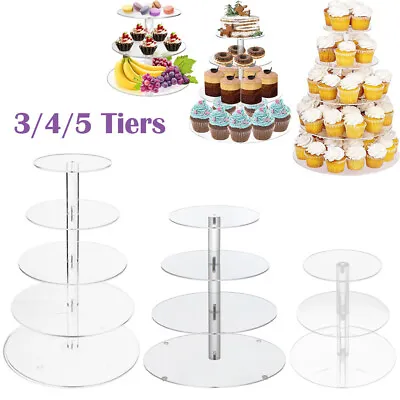3/4/5 Tier Clear Acrylic Cupcake Stand Display Wedding & Party Cups Cakes Holder • £14.01