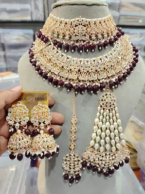 Indian Bollywood Gold Plated Kundan Choker Bridal Necklace Earrings Jewelry Set • $58.07